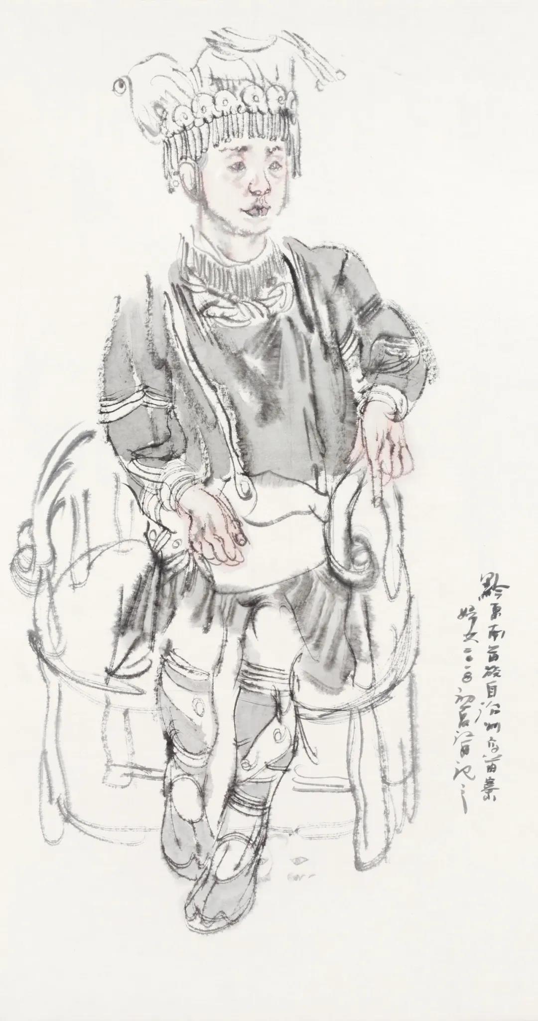 张江舟  人物写生之一  纸本设色  136×68cm
