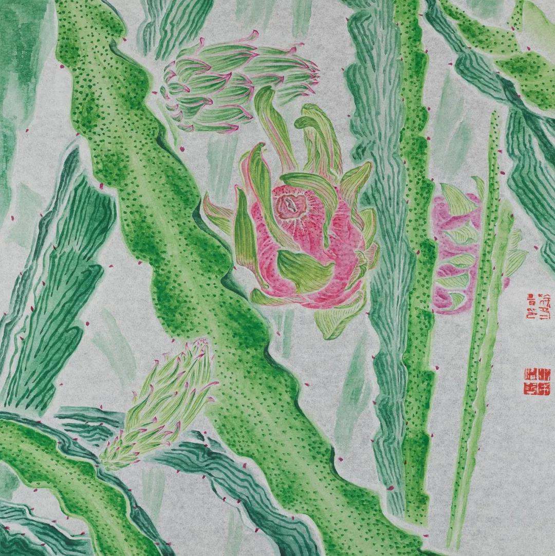 徐冬青 芭蕉花——怒江脱贫发展种植业（之一） 银笺设色 38cm×38cm 2020 年