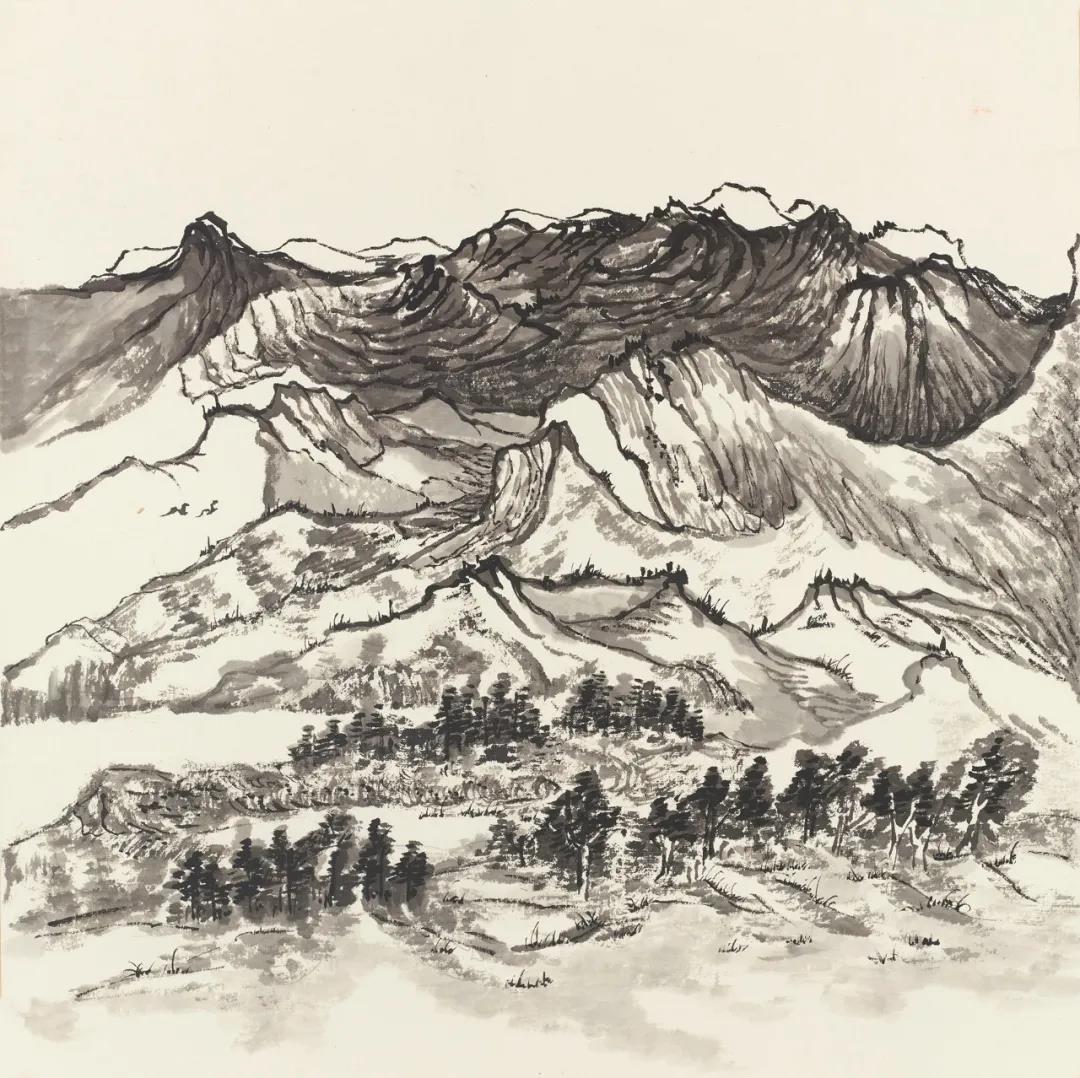 董雷 昆仑山下之一 纸本水墨 43×43cm 2019年