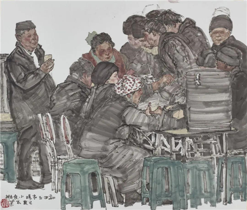 孔紫 和田玉市场的小食摊 45cm×53cm