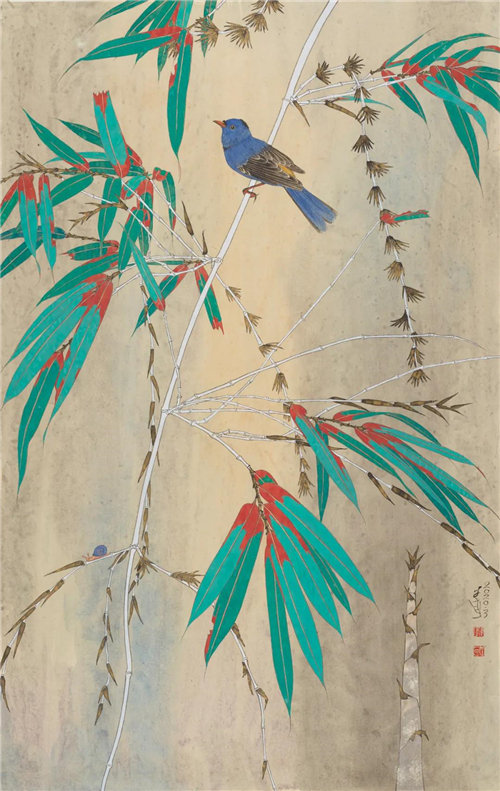 热带写生重彩系列——绿竹蓝鸟  88×62cm  2020年
