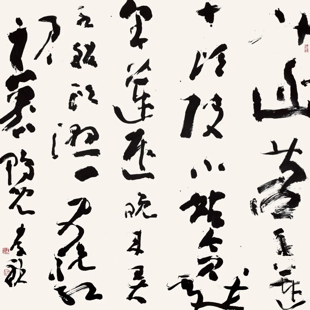王厚祥  皇甫松《采莲子》 菡萏香连十顷陂，小姑贪戏采莲迟。晚来弄水船头湿，更脱红裙裹鸭儿 118×118cm  2026年