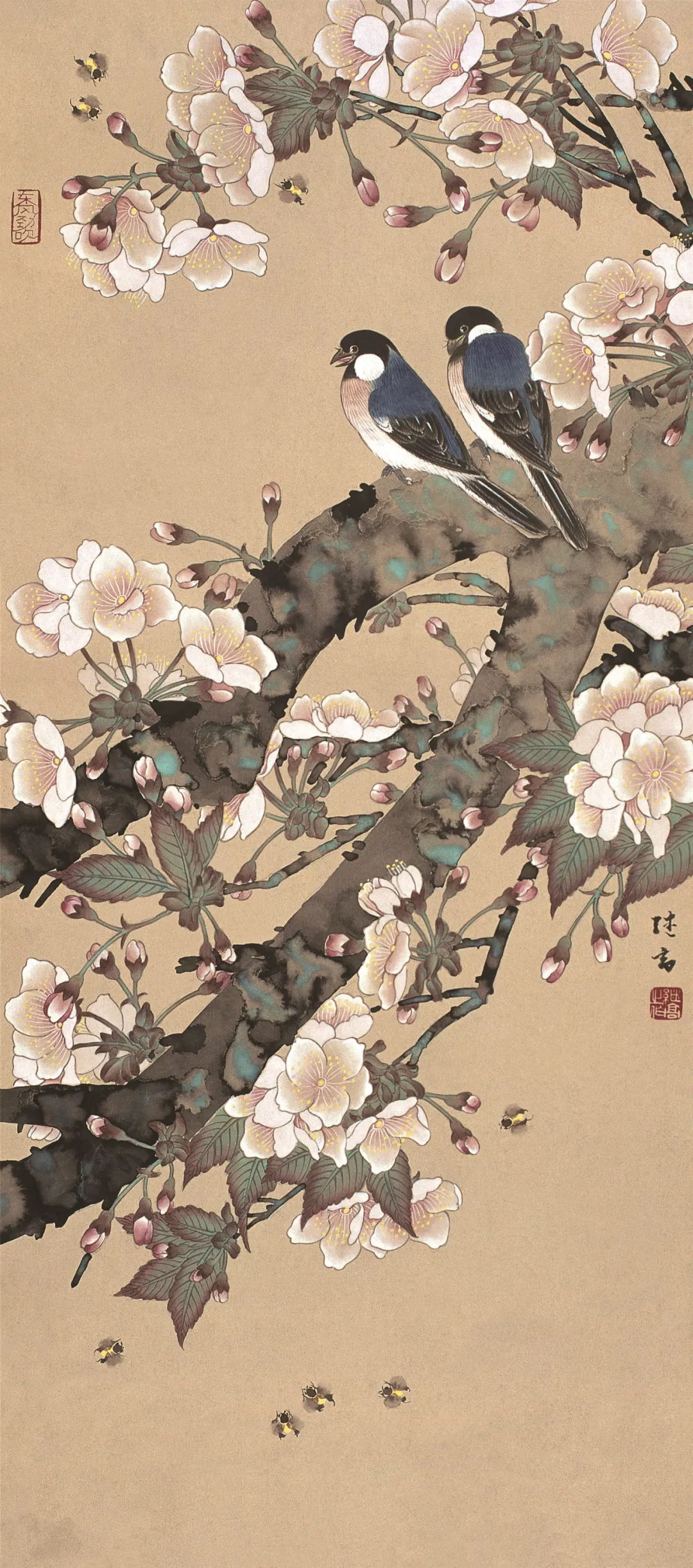 喻继高 樱花小鸟 74×32cm 1980-1983年 中国画