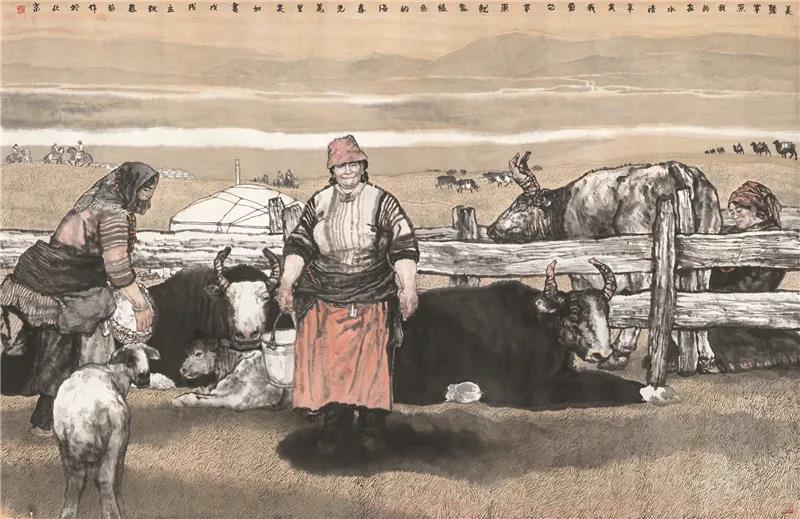 蔡超 美丽草原我的家 国画 192cm×292cm