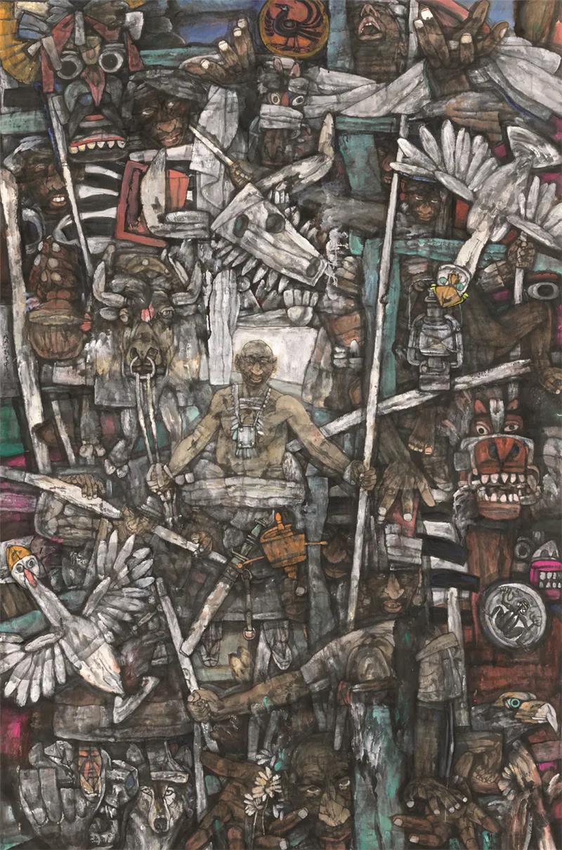 施大畏、施晓颉 神秘的天路 国画 295cm×120cm