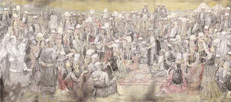 尚可 阿肯弹唱会 国画 269cm×602cm