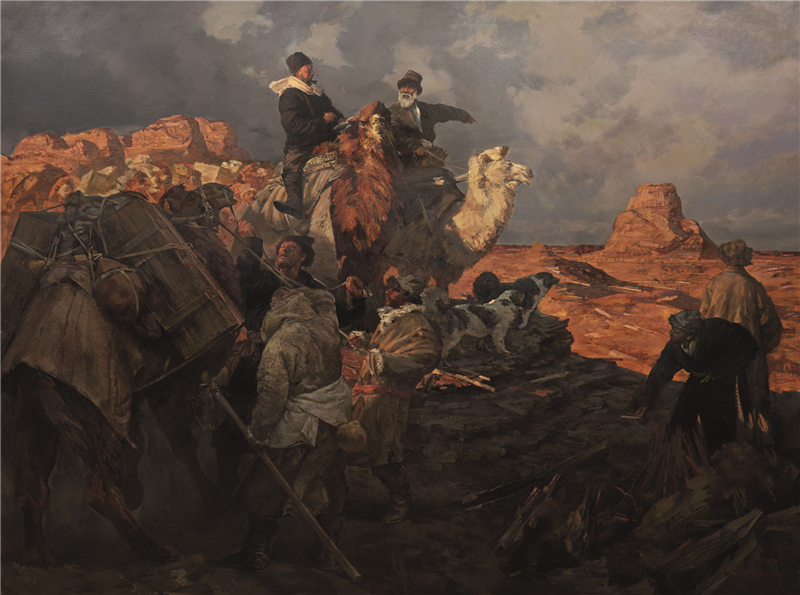 丁一林 发现楼兰——斯文赫定新疆探险 油画 260cm×350cm