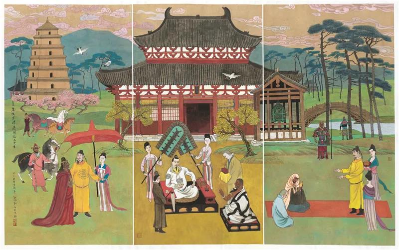 胡永凯 唐玄宗礼遇开元三大士 国画 180cm×290cm