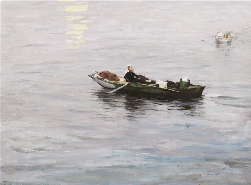 张祖英 尼罗河船工曲 国画 90×160cm