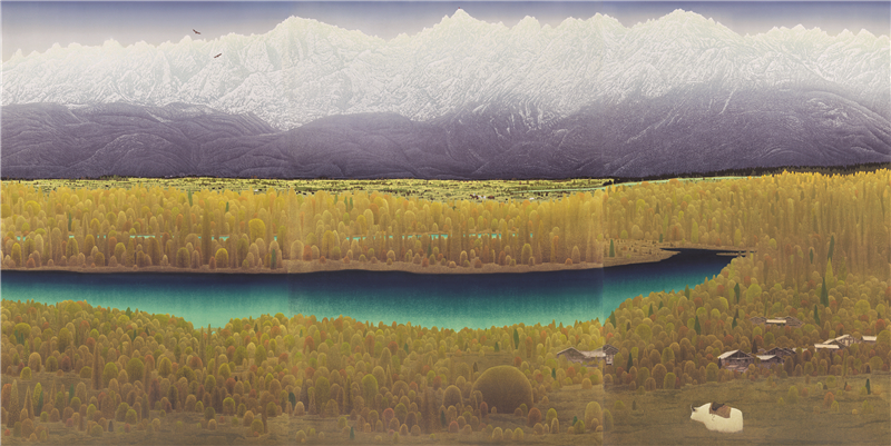刘德才 玉龙雪山 版画 170cm×340cm