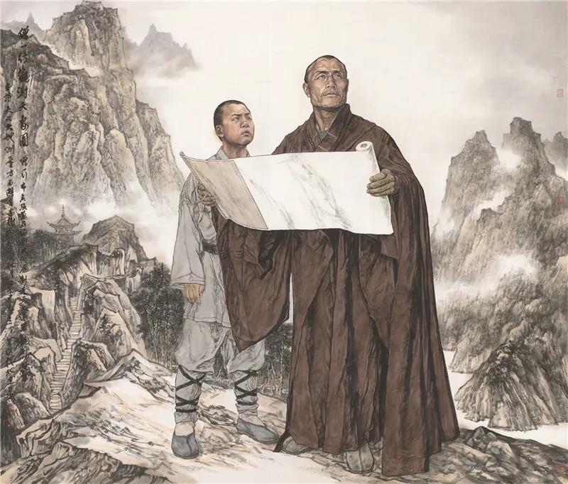 毕建勋、王一汀 僧一行观测天象图 国画 192cm×226cm