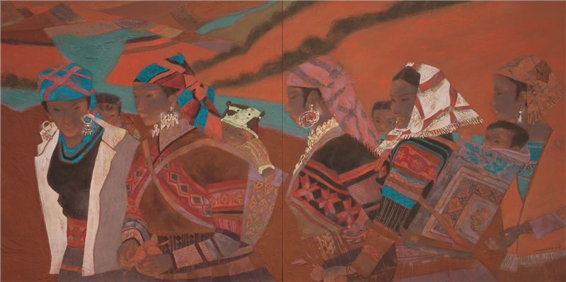 胡明哲 茶马古道新颜 油画 210cm×410cm