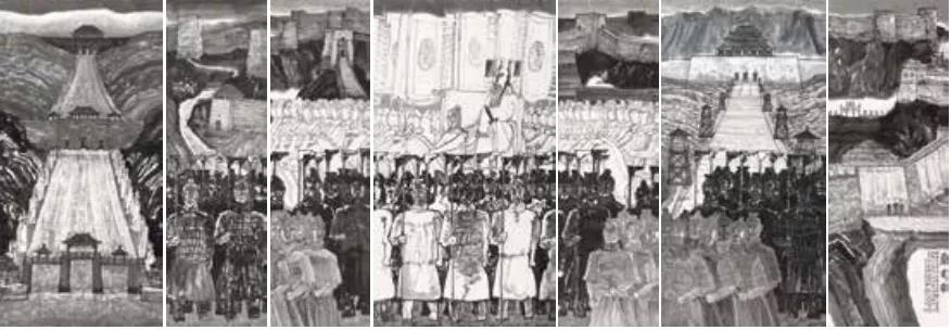 郭子良 历史风云——秦直道 国画 246cm×700cm