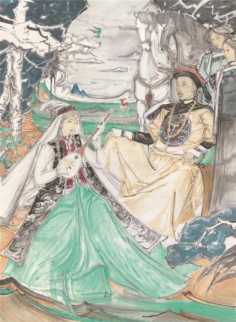 张望 清乾隆帝弘历与香妃 国画 260cm×197cm