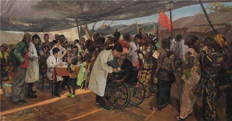 陈宜明、郭健濂 中国援非医疗队 油画 235cm×450cm