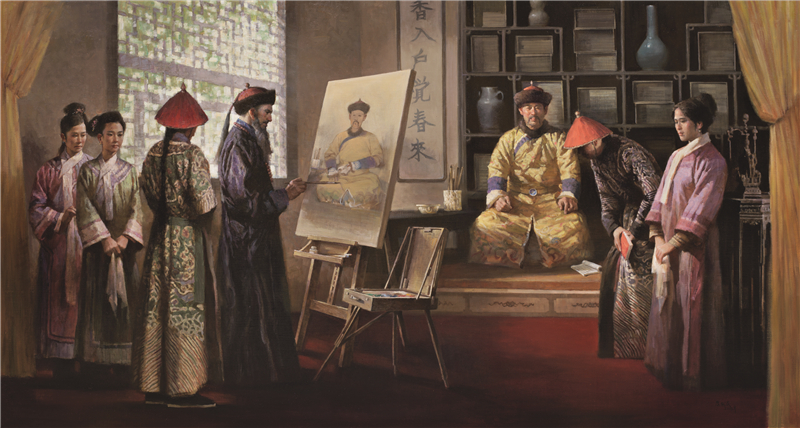叶献民 郎世宁与中西画的融合 油画 180cm×333cm