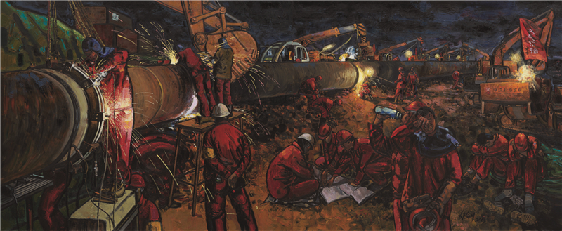 郑剑 西气东输之奋战者 油画 180cm×420cm