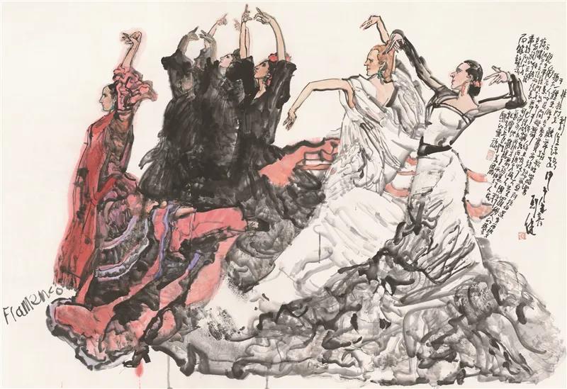 刘健 弗拉明戈舞 国画140cm×210cm