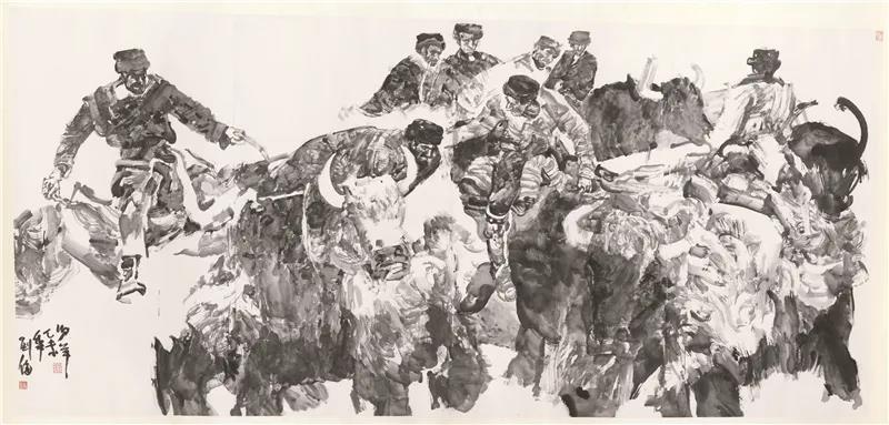刘健  叼羊 国画 180cm×360cm