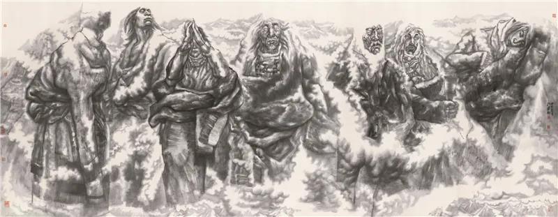 纪连彬 喀喇昆仑 国画 197cm×516cm