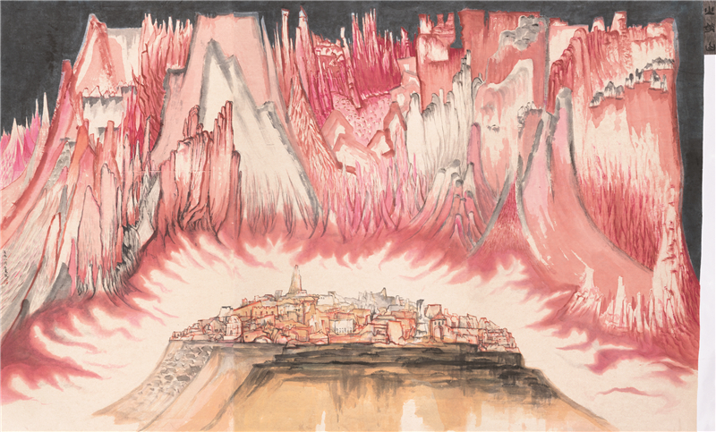 欧阳波 火焰山 国画 270cm×445cm