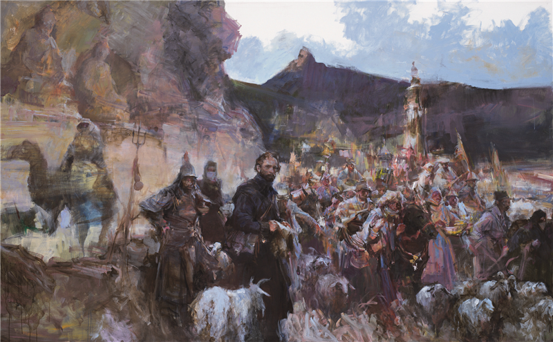 俞晓夫 马可·波罗从西域进中国 油画 210cm×340cm
