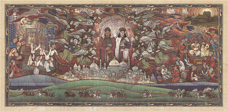 丛志远 （美国） 纸币西传·凤鸣波斯 工笔重彩 247cm×500cm