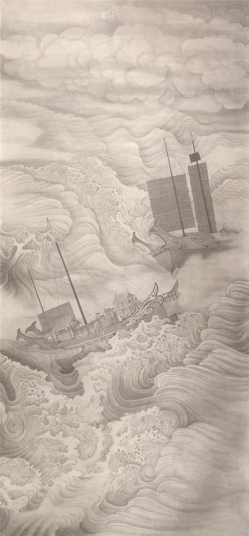 刘万鸣、籍洪达 遣唐使 国画 301cm×140cm
