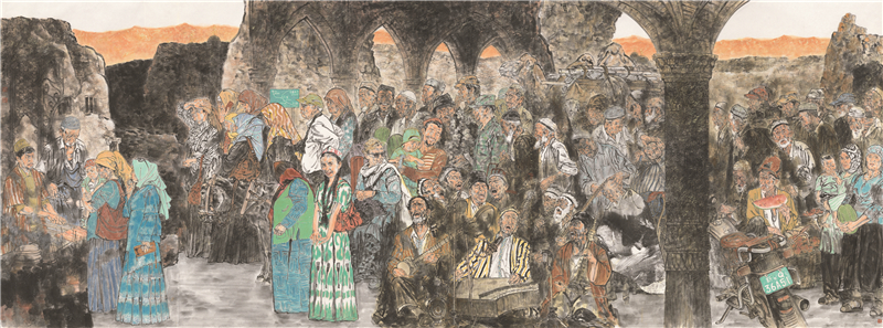 王梦彤、闫莉 莎车印象 国画 178cm×477cm