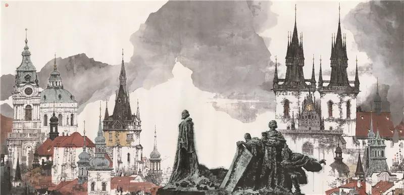刘建 布拉格 国画 199cm×396cm