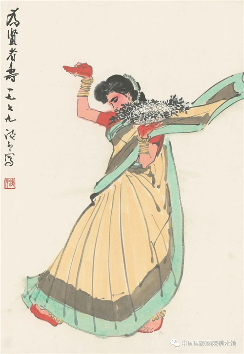 《为贤者寿》 1979年 纸本、彩墨45cmx68cm 1981年入藏  款识：为贤者寿  一九七九浅予写  钤印：浅予（朱）