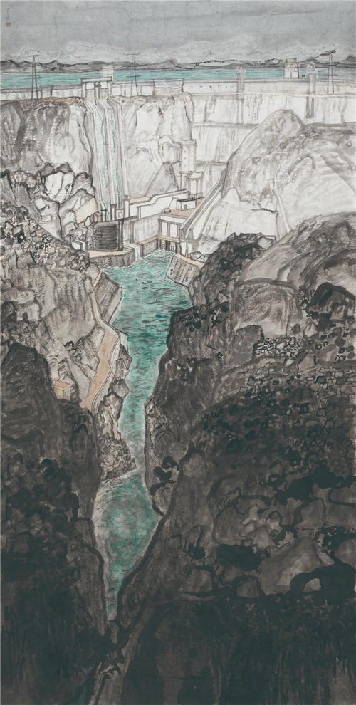 方向 龙羊峡水电站 纸本设色 245cm×123cm 2020年