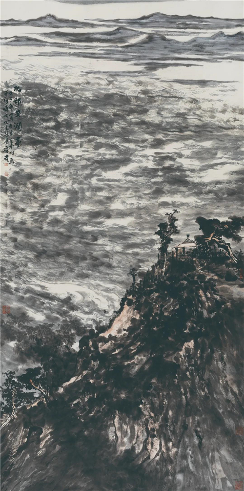 魏广君 北邙安涧亭 纸本设色 240cm×120cm 2020年