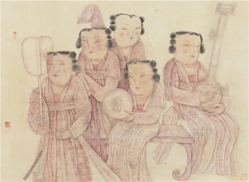 张译丹 乐舞侍女写生 纸本设色 80cm×110cm