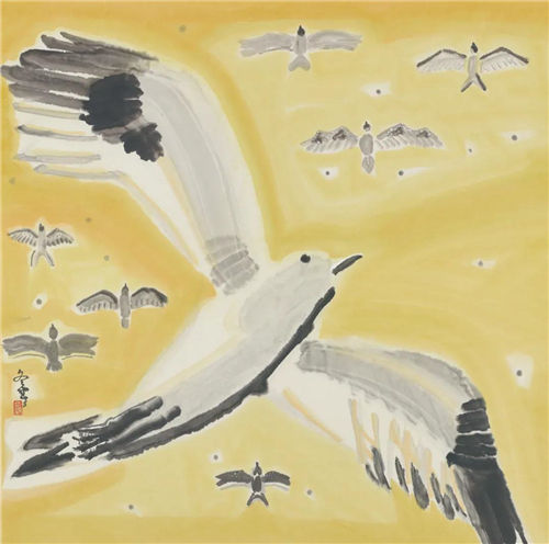 徐冬青 展翅 纸本设色  68cm×68cm 2020年