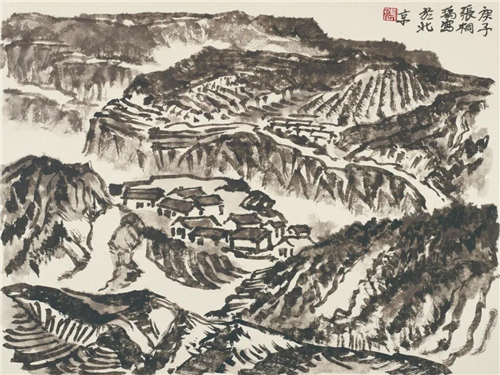 张桐瑀  黄河龙门写生之二  纸本水墨  45cm×68cm  2020年