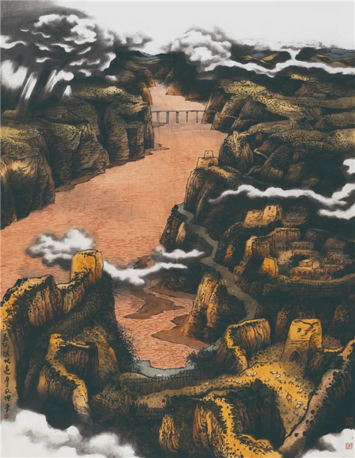 陈平  长河携地远  纸本设色  250cm×200cm  2020年