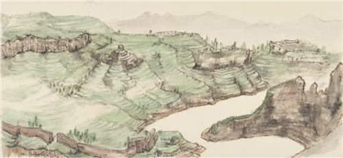 王平  老牛湾写生之一  纸本设色  25cm×55cm  2020年