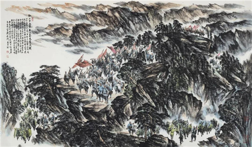 舒建新 红25军扶山寨反袭击战 68×136cm
