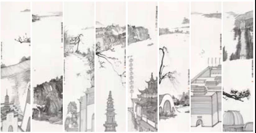 周京新  “一带一路”·南京 国画 227cm×53cm×8