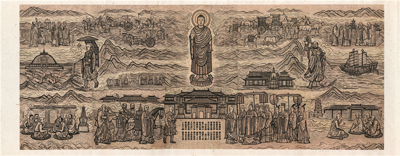 马勇、隋东亮、马川、郑小强 佛教东传 版画 180cm×454cm