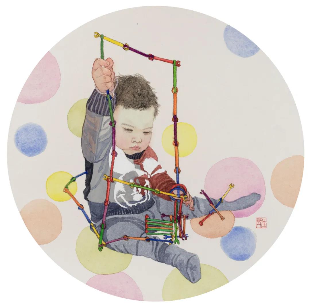 何佳芮《幼童轻岁月》32cm×32cm