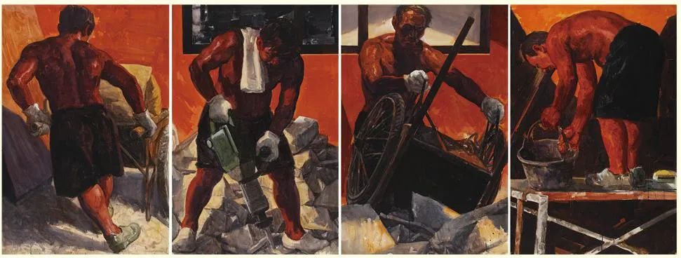 陈朝生？红土人之二？水彩画？150cm×100cm×4？2023年
