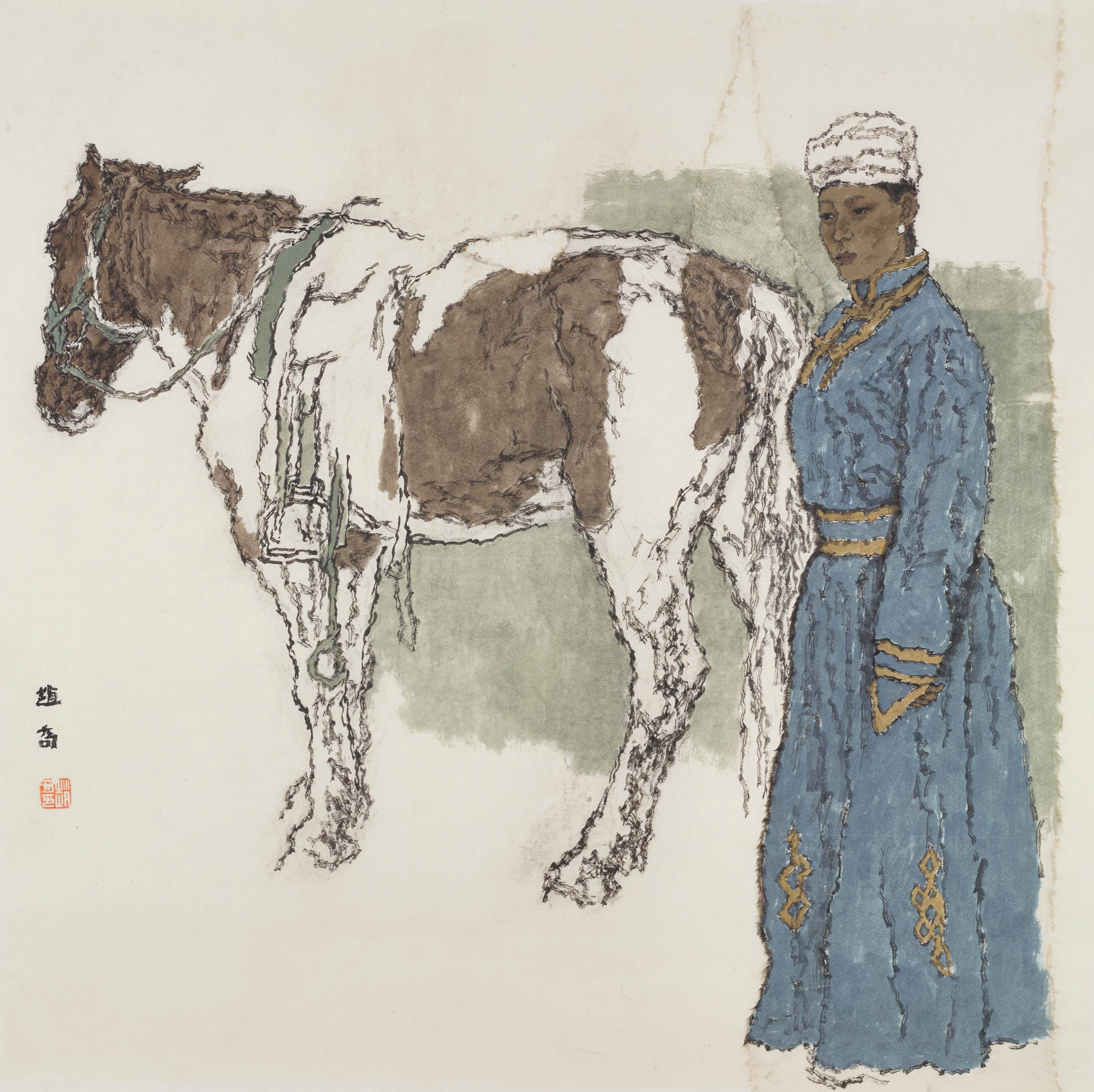 16.赵奇  草原  纸本设色  67.5cm×68cm  2023年   16. Zhao Qi  The Prairie  Ink and Color on Paper  67.5cm×68cm  2023 