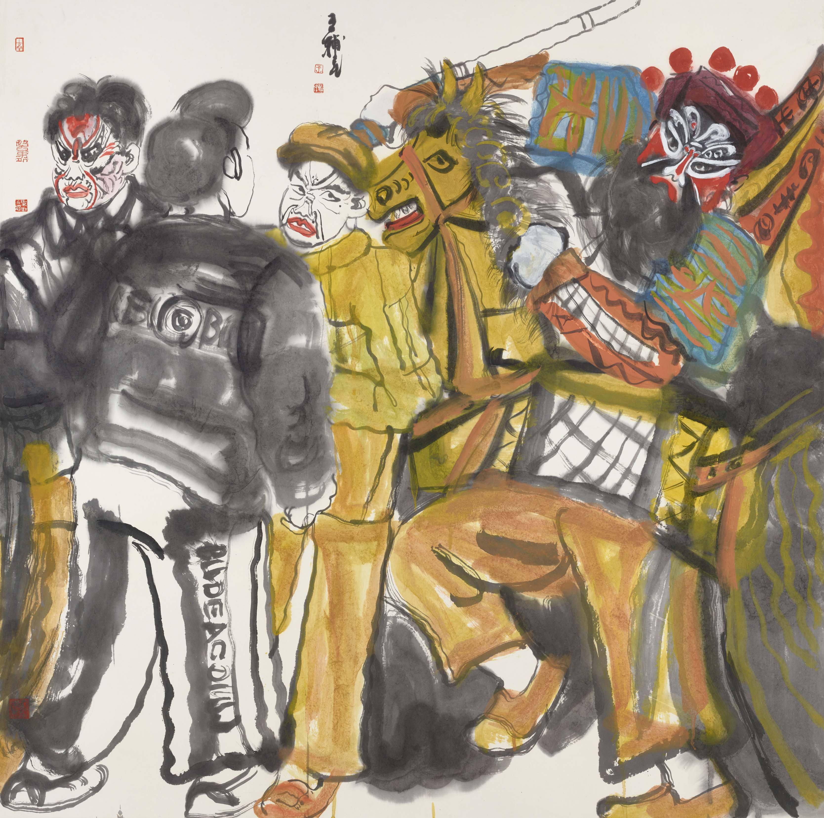 36.王辅民  社戏·角色  纸本设色  124cm×124cm  2023年  36. Wang Fumin  Village Opera·Opera  Ink and Color on Paper  124cm×124cm  2023 