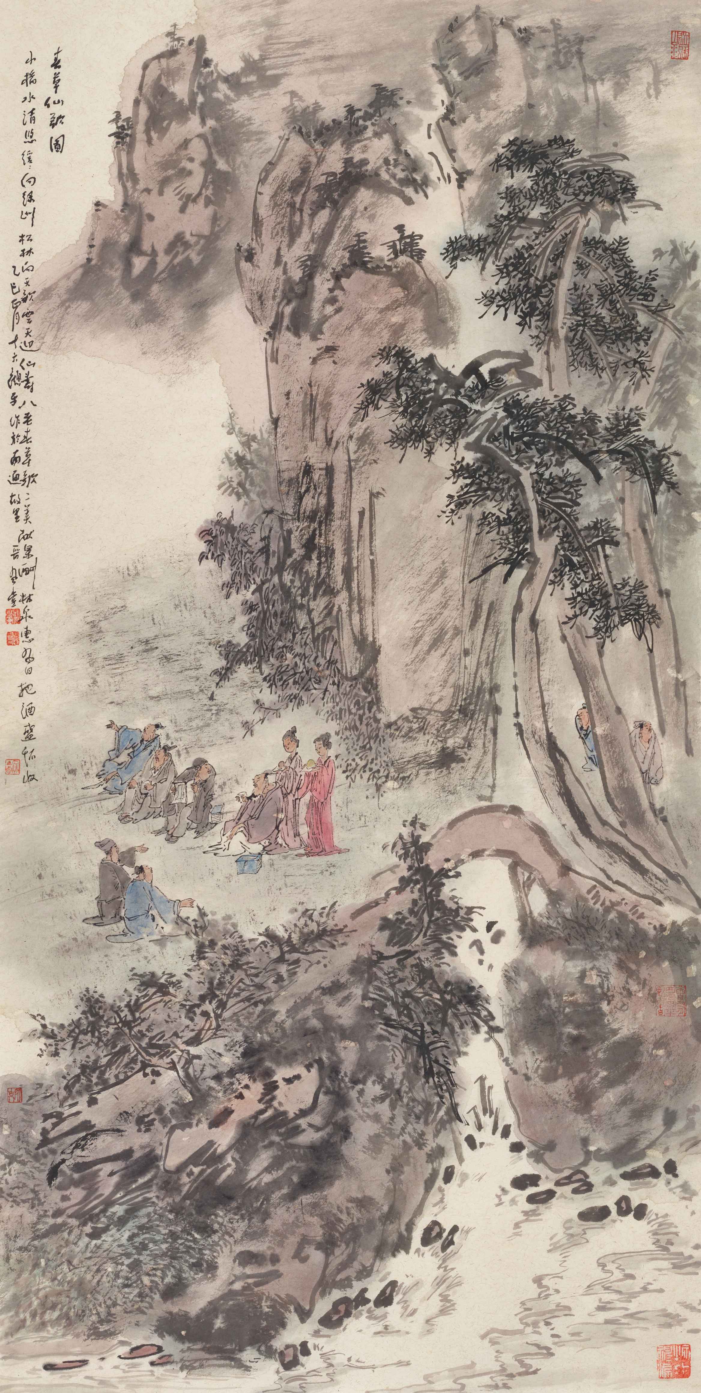 35.顾平  春草仙歌图  纸本设色  138.5cm×70cm  2025年  35. Gu Ping  The Immortals Gather in Spring  Ink and Color on Paper  138.5cm×70cm  2025 