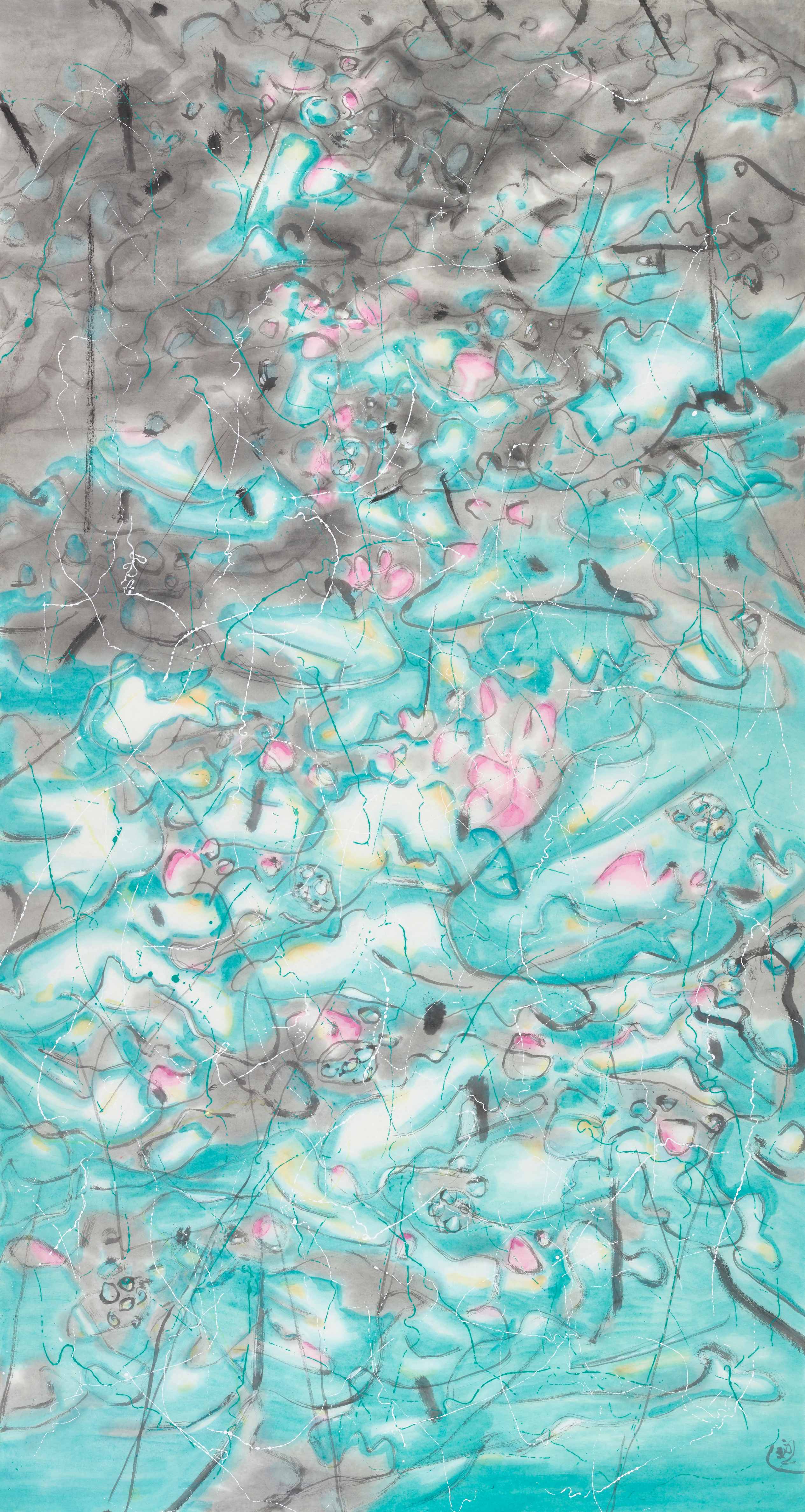 42.李晓柱  地涌金莲  纸本设色  180cm×95.5cm  2025年  42. Li Xiaozhu  Golden Lotus  Ink and Color on Paper  180cm×95.5cm  2025 