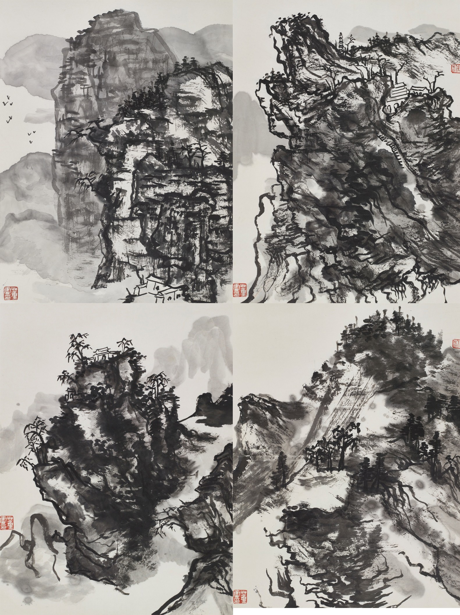 12.董雷  山水含清晖  纸本设色  45.5cm×34.3cm×4  2022年  12. Dong Lei  Sunlight over the Mountains  Ink and Color on Paper  45.5cm×34.3cm×4  2022 