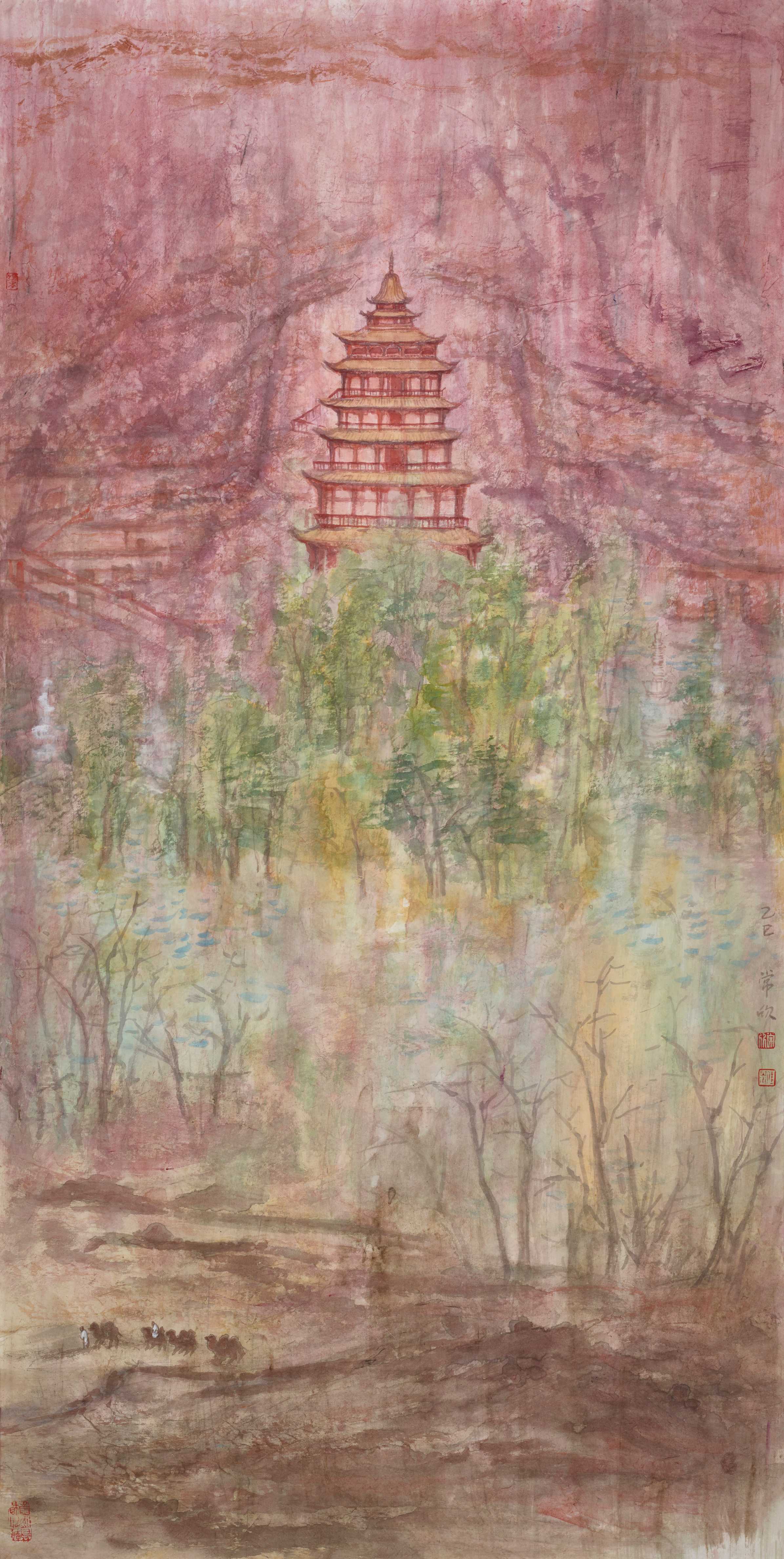 53.常欣  念念敦煌  纸本设色  138cm×69cm  2025年  53. Chang Xin  In Memory of Dunhuang  Ink and Color on Paper  138cm×69cm  2025