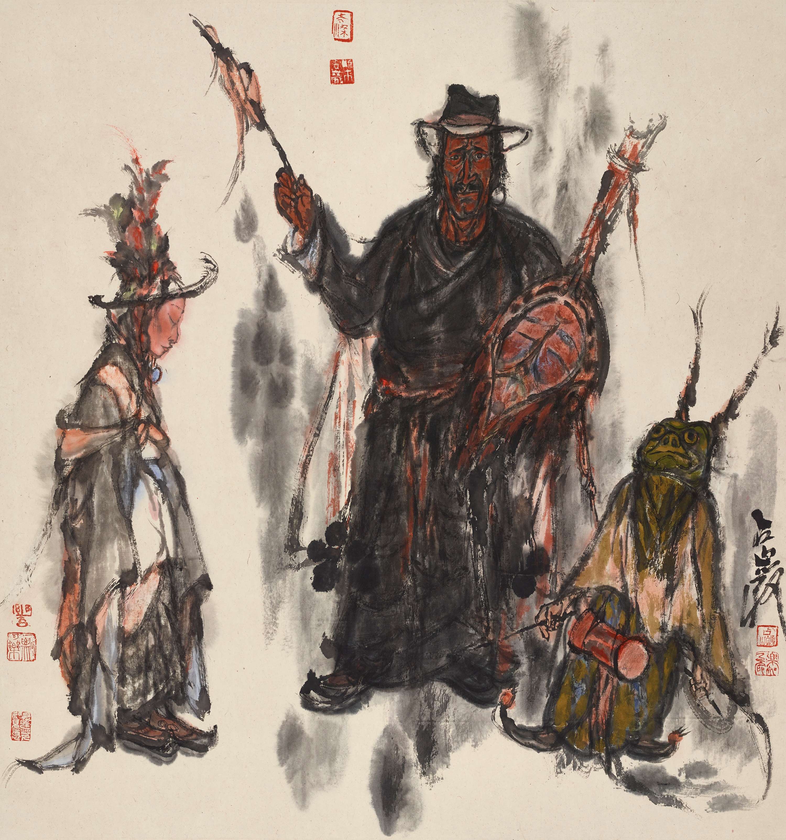 26.梁占岩  藏戏  纸本设色  96cm×96cm  2018年  26. Liang Zhanyan  Xizang Opera  Ink and Color on Paper  96cm×96cm  2018 